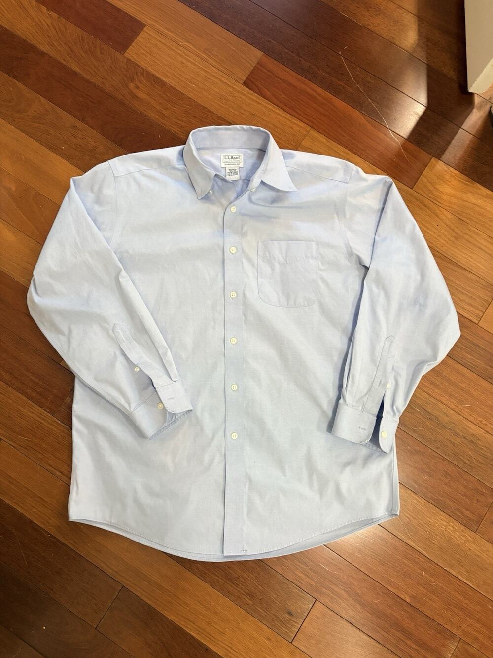 LLbean men’s blue 100% cotton dress shirt 15.5-33 READ